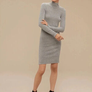 Aritzia Wilfred  Free Mariel Mock Neck Ribbed Gray Dress